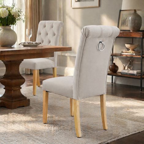 Set di 2 sedie da pranzo in velluto con gambe in rovere, beige DESVIAE (1/5)