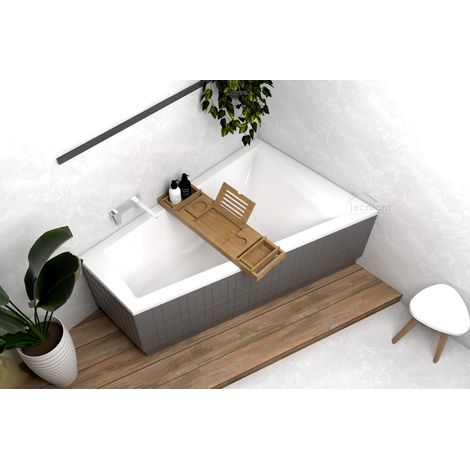 ECOLAM Baignoire trapéze Rita 160x100 cm droite Planche en Bambou Vidange automatique Alcaplast + Pieds et silicone (1/5)