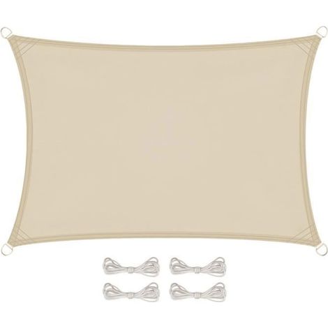 Voile d'ombrage rectangulaire imperméable et anti-UV - 2 x 3 m - Beige (1/5)