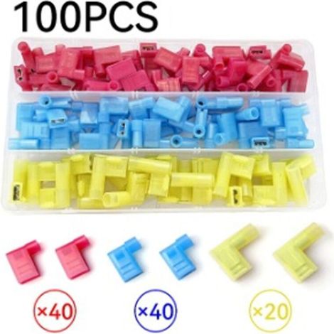 100PCS 90Degrés Nylon Entièrement Isolée Drapeau Terminal,Rapide Déconnecte Terminal Femelle,F Type Pousser Connecteur Electrique 12-10AWG/ 22-14AWG (1/4)