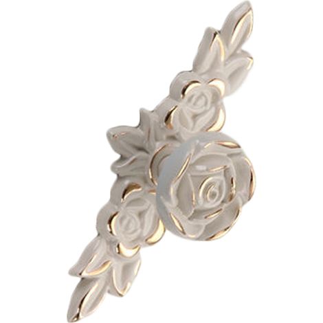 Poignée de tiroir fleur rose vintage 3D en alliage de zinc, bouton de placard élégant, tirage décoratif feuille ivoire avec liseré doré, pour cuisine, chambre et salle de bain, lot de 2. (1/5)
