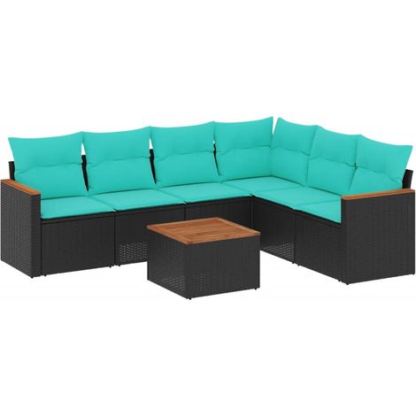 Maison Exclusive - 7-teiliges Gartensofa-Set mit Kissen, schwarze