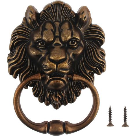 Lion-shaped door knocker made of zinc alloy, door handle, 156 x 117 mm, antique lion's head handle, lion's head-shaped door knocker with 2 screws (antique bronze) (1/5)