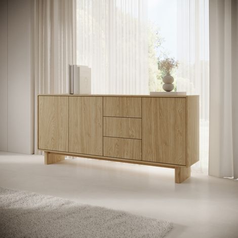 Credenza Hasilo, Madia 3 Cassetti, 3 Ripiani, Apertura Battente, 183x38x83h cm Marrone Rovere (1/5)