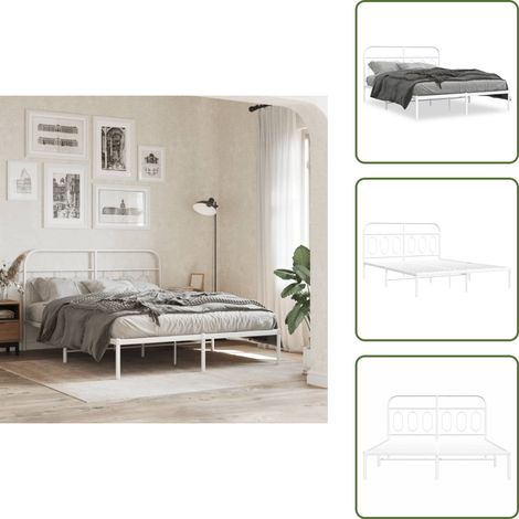 The Living Store Cadre de lit métal sans matelas et tête de lit blanc 150x200 cm - Cadre De Lit - Lit Double - Lit Metal - Lit Blanc - Meuble Chambre