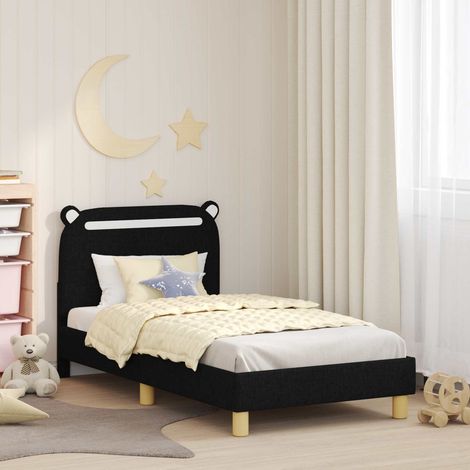 Kinderbettgestell mit Kopfteil Schwarz 80 x 160 cm Stoff