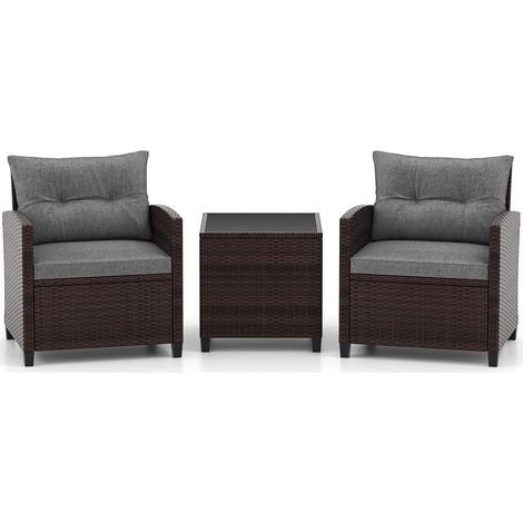 Détente et Confort Salon de Jardin 3 Pièces Résine Tressée Gris avec Coussins Déhoussables et Table pour Terrasse Jardin (1/5)