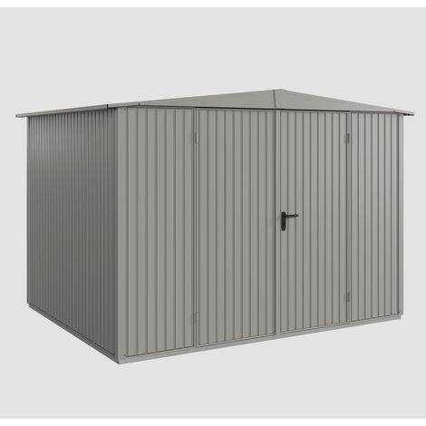 Hörmann Ecostar Metall-Gerätehaus Trend mit Satteldach Typ 3, 324 x 248 cm, graualuminium, 7,2 m², 2-flüglige Tür