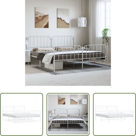 vidaXL Lit avec tête et pied -  Cadre de lit métal sans matelas et pied de lit blanc 183x213 cm (1/5)
