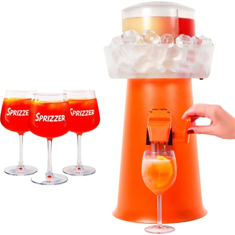 SPRIZZER Kit en plastique orange avec 3 verres pour aperitifs design italien couleur solaire modele SPRIZZER-ARANCIO-3-BICCHIERI