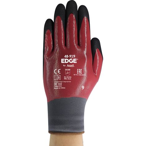Ansell, Gants de travail EDGE® 48-919, rouge/noir, lot de 12 (1/4)