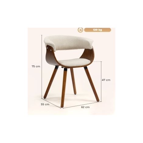 Silla de comedor 62x55x75 cm de poliéster beige, respaldo curvado, estable - MEUBLIV (1/5)