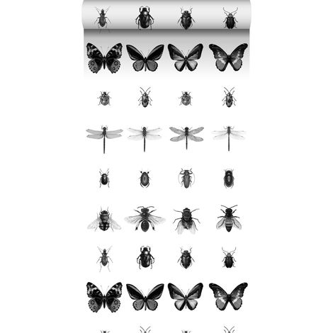 papier peint intissé XXL à motif d'insectes noir et blanc - ESTAhome (1/5)