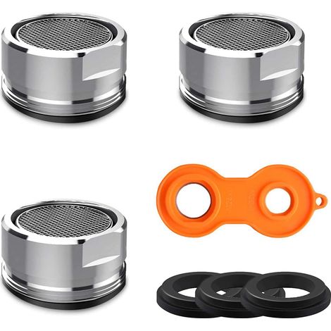 Mousseur Robinet M24 [3 Pièces], Aérateur de Robinet en Acier Inoxydable, Économiseurs d'eau Bubbler de Bain et Cuisine, Livré avec  1 Outils orange (1/5)