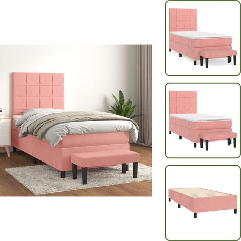 Cama con cabecero ajustable - vidaXL Cama box spring con colchón terciopelo rosa 90x200 cm - Colchón ensacado