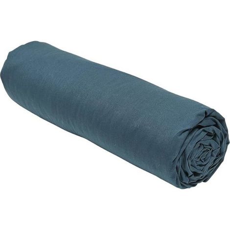 Drap Housse 160X200 cm 2 Personnes 100% Coton Uni, Paon DRAP HOUSSE (1/2)