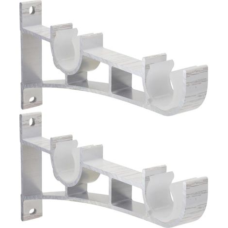 2pcs Asta di Tenda Staffe in Lega di alluminio a Doppia Vettore, bastone per Tenda (Bianco) (1/5)