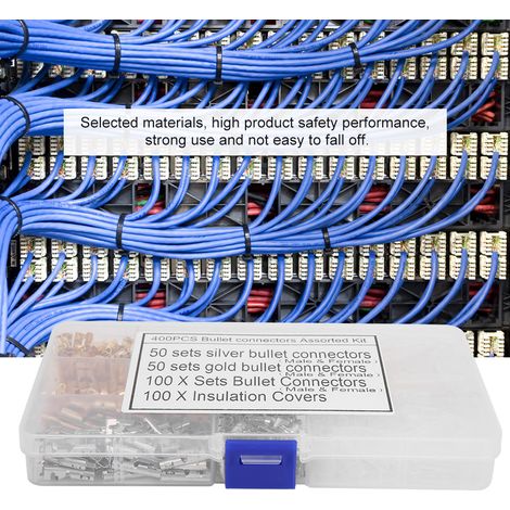 Kit de 400 connecteurs mâles et femelles à broches de 4,0 mm, pressés à froid, avec capuchons isolants pour connecteurs électriques automobiles (1/5)