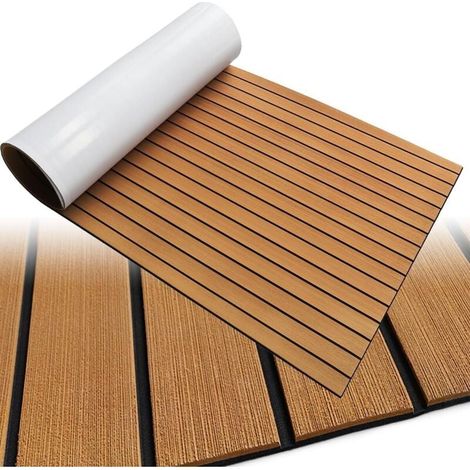 Revêtement de sol en mousse EVA pour bateau - Imitation teck marine - Revêtement de sol antidérapant en mousse autocollante - Feuille de rouleaux, 240 x 45 cm (1/4)