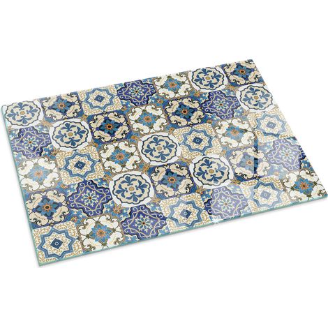 Base décorative Plaque Rectangulaire de protection avec impression sous cheminée pour salon Motif mosaïque avec fleurs 100x70 cm (1/5)
