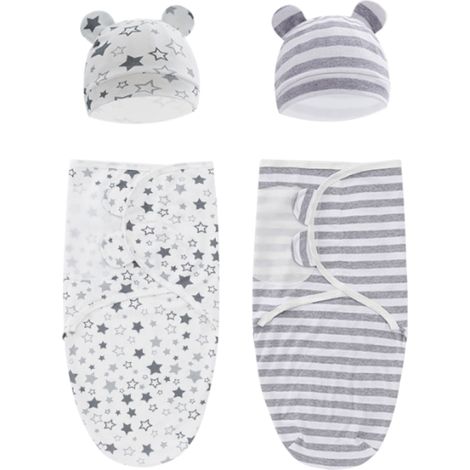 Swaddle - 100% Coton - Pour Nouveau-Né - Avec Bonnet - Réglable Velcro - Lot De 2 (1/5)