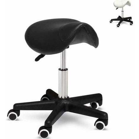 Sgabello con ruote estetista manicure pedicure ecopelle sella cavallo Professional - Nero