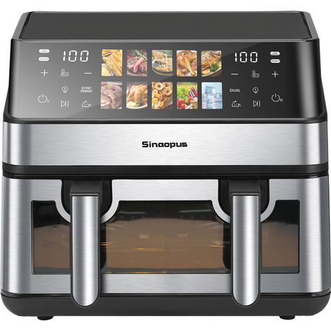 9L Doppelkammer Heißluftfritteuse 2000W mit 2×4,5L Körben, abnehmbarer Trennwand, Sichtfenster, 10 Programmen und Touchscreen (1/5)