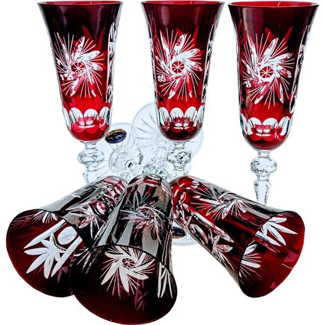 Verres à champagne en cristal rubis 150 ml, moulin à olives (1/5)