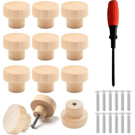 Bouton De Meuble PoignéE Meuble En Bois Ronds Boutons De Porte 12 Pcs Boutons De Tiroir pour Armoire Tiroir Cuisine (1/5)