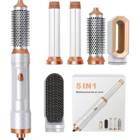 Spazzola ad aria calda ionica da 1000 W, styler multifunzione con ferro arricciacapelli automatico, spazzola lisciante, spazzola termica per donne: asciugatura, stiratura, volume e arricciatura (bianc (1/5)