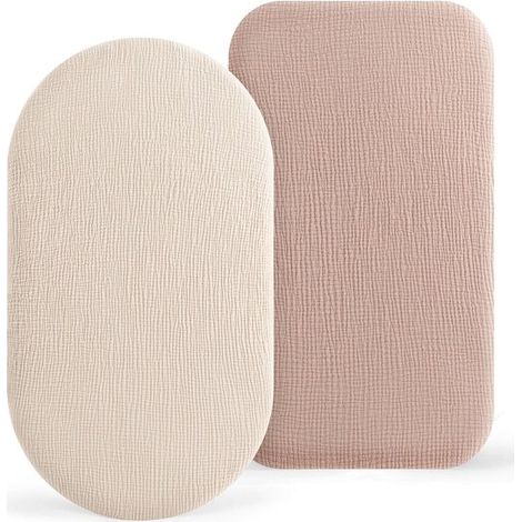 Lot de 2 draps-housses cododo pour lit bébé, 100 % mousseline de coton, pour poussette, lit parapluie et berceau, 2 coloris abricot crémeux et poudre de pâte de haricots, 82 x 41 cm (1/5)
