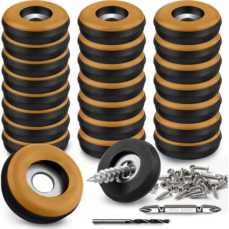 Set di 24 piedini in teflon rotondi da avvitare, 25 mm, colore arancione  con 25 viti in acciaio inossidabile e 2 punte da trapano, piedini in PTFE per una protezione efficace di mobili, sedie e pavim (1/5)