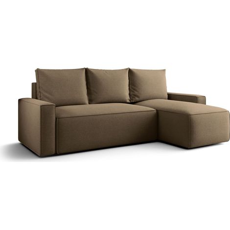 Canapé d’angle tissu convertible avec coffre intégré NORE angle droit-Marron-angle droit (1/5)