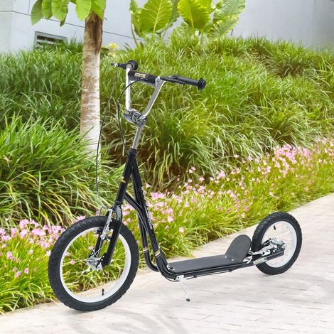 Kinderroller 16/12 Zoll Scooter Tretroller mit Bremsen Cityroller Kickboard Kinder Roller für 5+ Jahre Kinder Schwarz 135 x 58 x 92-100 cm (1/5)