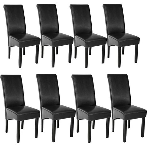 Lot de 8 Chaises de Salle à Manger noir aspect simili cuir avec pieds en bois résistants (1/5)