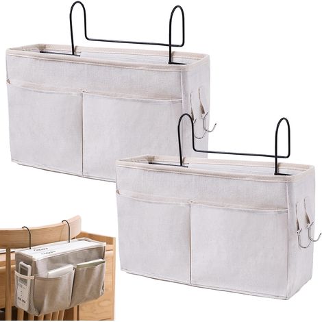 Nachttisch-Organizer, Hängender Nachttischkorb, Betttaschen-Organizer, Hängender Nachttisch-Organizer, für Büro, Schlafzimmer, Küche (Weiß) (1/5)
