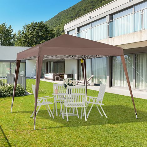 Gazebo Pieghevole da Giardino 2.4x2.4m con Struttura in Acciaio e Corde Antivento, Caffè