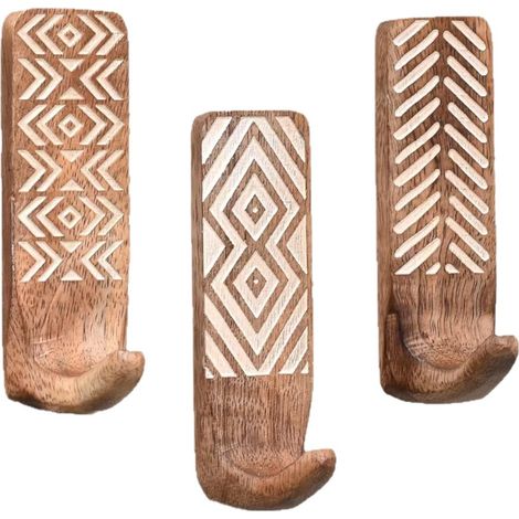 Dekorative böhmische selbstklebende Wandhaken aus Holz für Mäntel – 3 Haken – wasserdicht – rostfreier Handtuchhalter