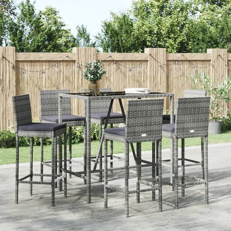 vidaXL Set Bar da Giardino 7 pz con Cuscini in Polyrattan Grigio