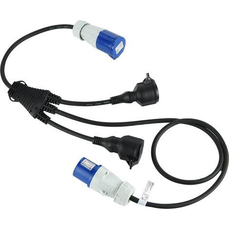 46152 Câble d'alimentation pour caravane, Splitter à 3 voies avec 2 prises Schuko + 1 prise CEE, Fiche CEE pour usage extérieur IP44, câble en caoutchouc H07RN-F 3G1.5 mm, longueur 1.5 M (1/5)
