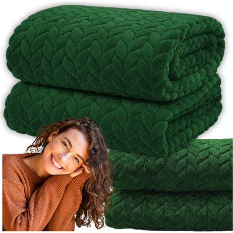 Couverture à chevrons 160x200 cm pour lit, couvre-lit chaud, gaufré, vert doux, more&deco (1/5)