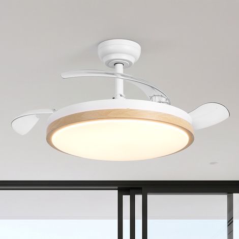 Parrot Uncle 106 cm Deckenventilator mit Beleuchtung, ausfahrbare Flügel, Holzoptik, LED-Licht, DC-Motor, Fernbedienung, 6 Geschwindigkeiten, dimmbares Licht, Sommer-Winter-Funktion Weiß
