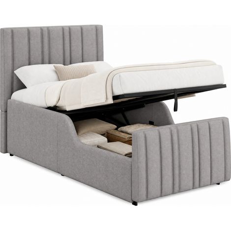 CHICFURN Cama infantil individual 90x200 cm de lino gris con almacenamiento, sin colchón (1/5)
