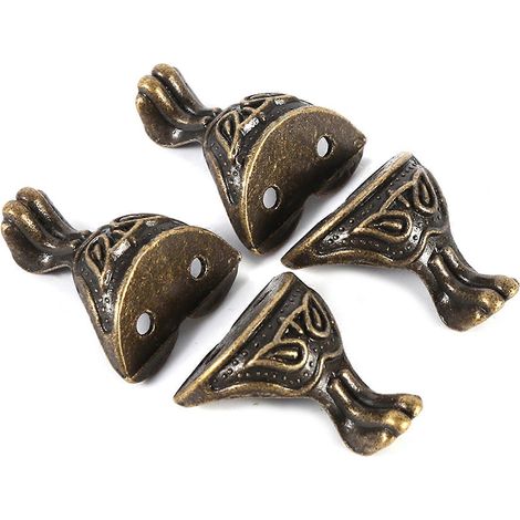 Pieds de boîte en laiton, 4 pièces, protège-coins décoratifs pour coffrets cadeaux de bijoux en bois et boîtes à bijoux en laiton antique (1/5)