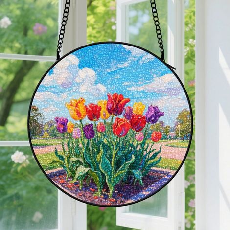 Suspension en vitrail - Attrape-soleil élégant en verre, décoration fenêtre minimaliste, cadeau Anniversaire pour femme, homme, sœur, frère 16 cm (1/5)