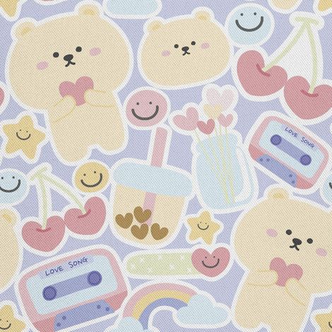 Tissu d'extérieur décoratif Oxford - Motif ours en peluche pastel avec cœur (1/5)
