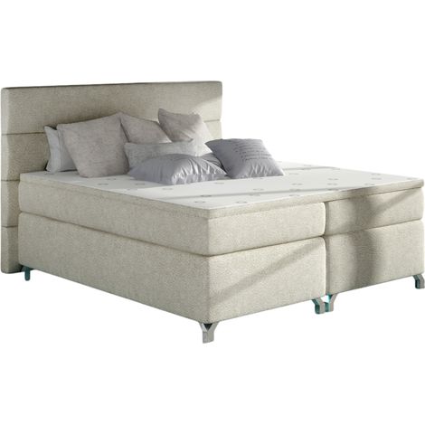 Lit boxspring 180x200 tissu crème Mador (1/5)