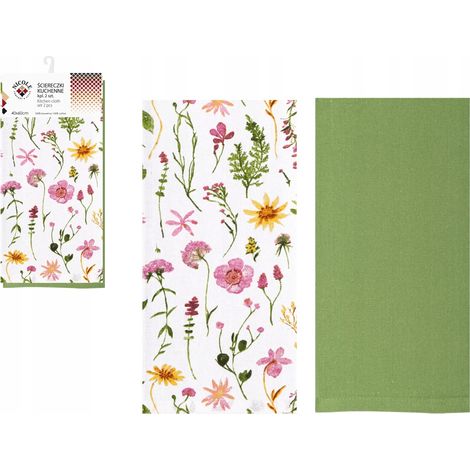 2 x Torchon de cuisine en coton NICOLE 40x60 cm art. 52392 fleurs vertes