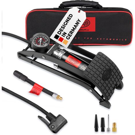 HEYNER® Premium-Fußluftpumpe 10 bar + Tasche & Adapter BlackEdition PedalPower PRO