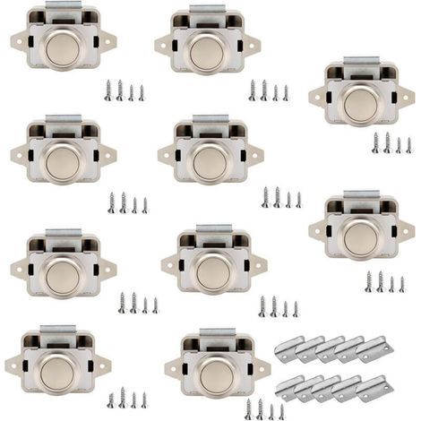 Verrous à bouton-poussoir pour meubles et véhicules – Lot de 10, finition nickel perlé, diamètre 14–16 mm (1/4)